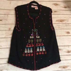 Christmas Tree sequins zip up sweater vest 3X